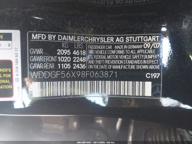 46074367 :رقم المزاد ، WDDGF56X98F063871 vin ، 2008 Mercedes-benz C 350 Sport مزاد بيع