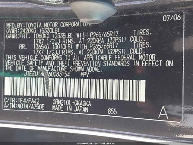 Продаж на аукціоні авто 2006 Toyota 4runner Sr5 V6, vin: JTEZU14R260083154, номер лоту: 46074384