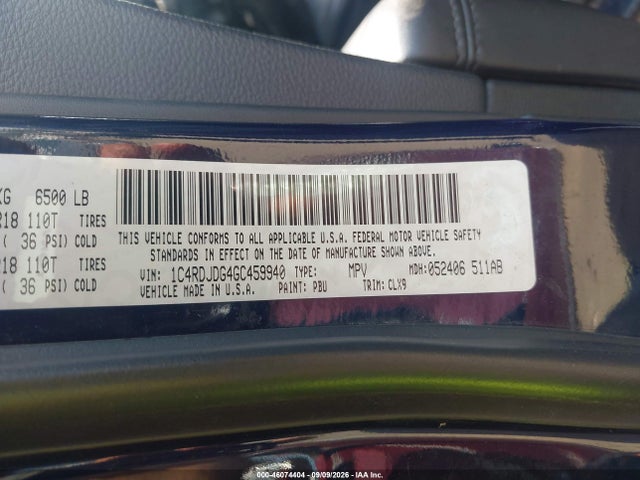 Продаж на аукціоні авто 2016 Dodge Durango Limited, vin: 1C4RDJDG4GC459940, номер лоту: 46074404