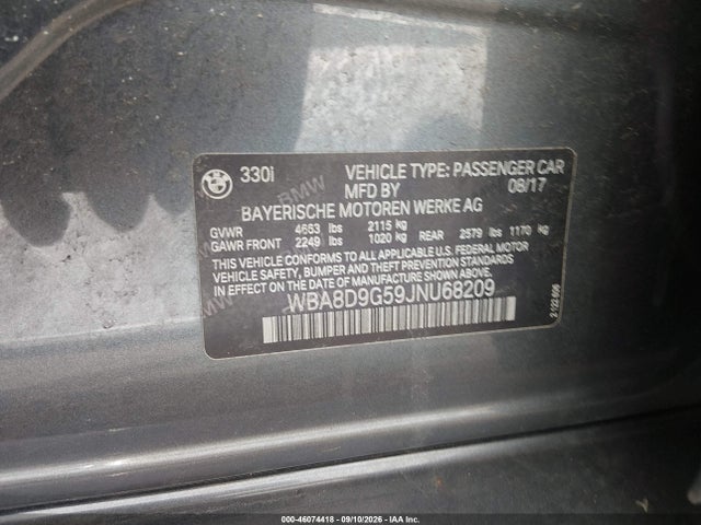 46074418 :رقم المزاد ، WBA8D9G59JNU68209 vin ، 2018 Bmw 330i Xdrive مزاد بيع