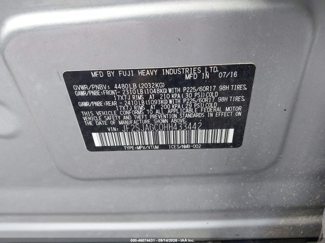 Продаж на аукціоні авто 2017 Subaru Forester 2.5i Premium, vin: JF2SJAGC0HH433442, номер лоту: 46074431