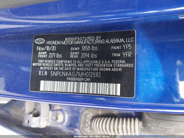 Aukcja sprzedaży 2021 Hyundai Elantra Sel, vin: 5NPLN4AG7MH012592, numer aukcji: 46074444