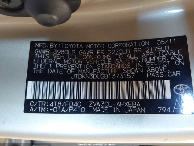 Продажа на аукционе авто 2011 Toyota Prius Three, vin: JTDKN3DU2B1373157, номер лота: 46074447