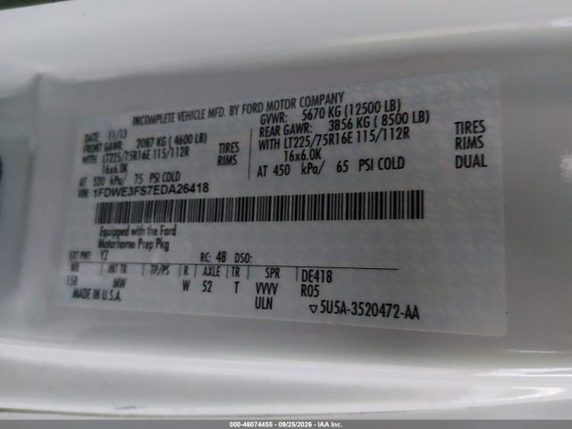 Продаж на аукціоні авто 2014 Ford E-350 Cutaway, vin: 1FDWE3FS7EDA26418, номер лоту: 46074455