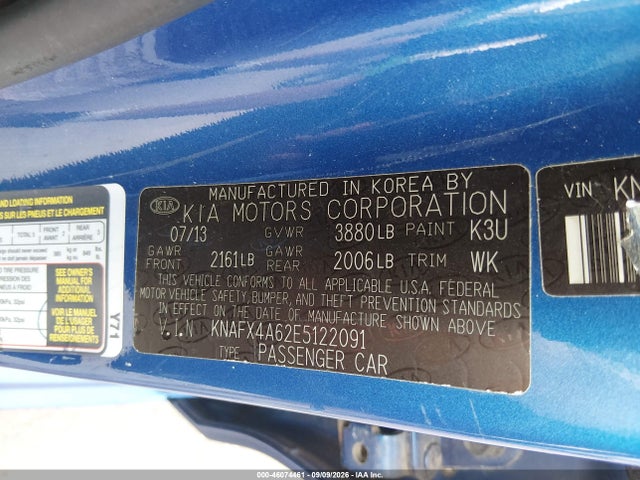 2014 Kia Forte Lx მანქანა იყიდება აუქციონზე, vin: KNAFX4A62E5122091, აუქციონის ნომერი: 46074461