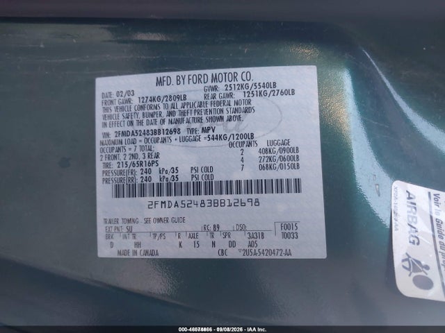 Продажа на аукционе авто 2003 Ford Windstar Se, vin: 2FMDA52483BB12698, номер лота: 46074466