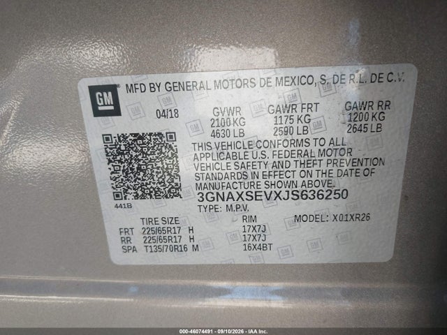 Chevrolet EQUINOX LT 2018 3GNAXSEVXJS636250 Image 9
