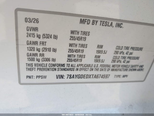 7SAYGDEDXTA674597 Tesla Model Y Premium Rear-wheel Drive/rear-wheel Drive