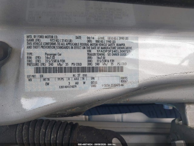 Продажа на аукционе авто 2014 Ford Focus Se, vin: 1FADP3F24EL306721, номер лота: 46074524