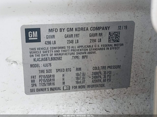 Aukcja sprzedaży 2020 Buick Encore Fwd Preferred, vin: KL4CJASB7LB082682, numer aukcji: 46074533