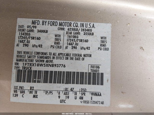 Продажа на аукционе авто 1999 Ford F-150 Lariat/work Series/xl/xlt, vin: 1FTRX18W5XNB93776, номер лота: 46074553