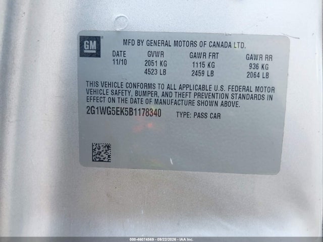 2011 Chevrolet Impala Lt მანქანა იყიდება აუქციონზე, vin: 2G1WG5EK5B1178340, აუქციონის ნომერი: 46074569