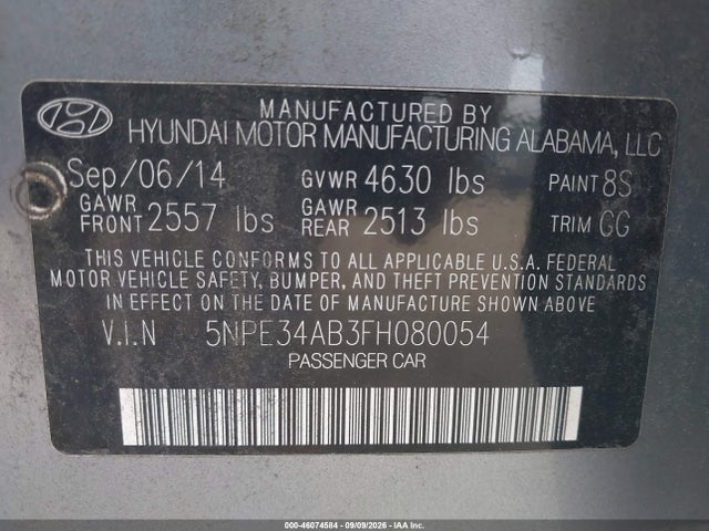 Aukcja sprzedaży 2015 Hyundai Sonata Sport 2.0t, vin: 5NPE34AB3FH080054, numer aukcji: 46074584