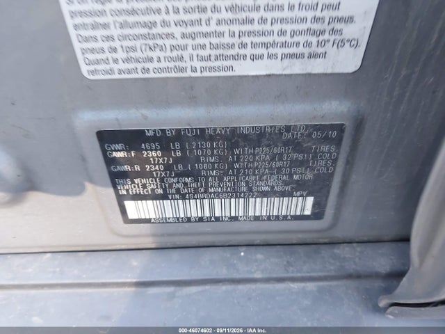 Aukcja sprzedaży 2011 Subaru Outback 3.6r, vin: 4S4BRDAC6B2314222, numer aukcji: 46074602
