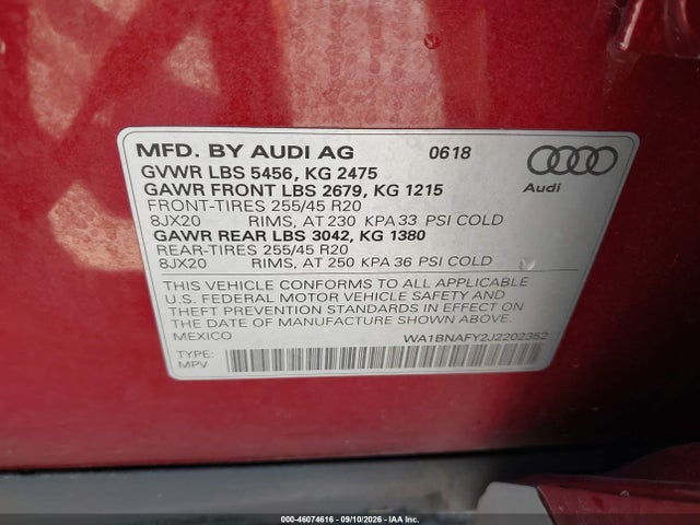 Продаж на аукціоні авто 2018 Audi Q5 2.0t Premium/2.0t Tech Premium, vin: WA1BNAFY2J2202352, номер лоту: 46074616