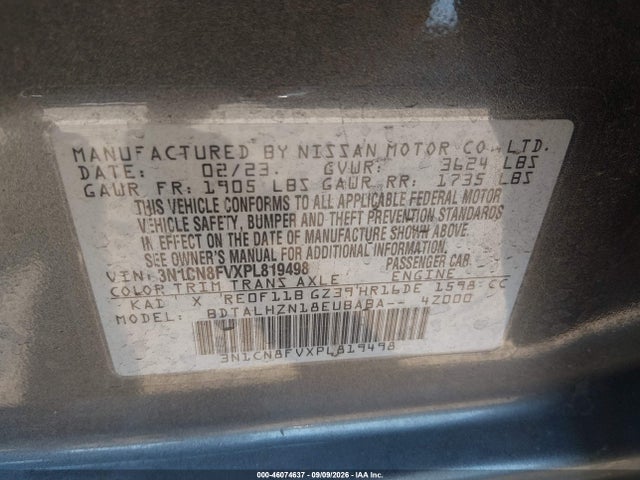 Aukcja sprzedaży 2023 Nissan Versa 1.6 Sr Xtronic Cvt, vin: 3N1CN8FVXPL819498, numer aukcji: 46074637