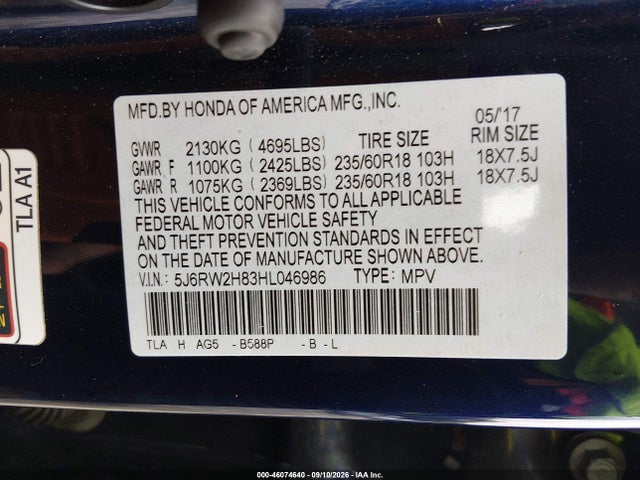 Продажа на аукционе авто 2017 Honda Cr-v Ex-l/ex-l Navi, vin: 5J6RW2H83HL046986, номер лота: 46074640