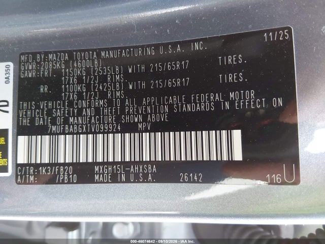 Продажа на аукционе авто 2026 Toyota Corolla Cross Hybrid Se, vin: 7MUFBABGXTV099924, номер лота: 46074642