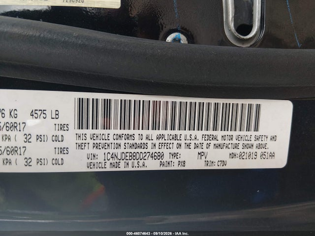 Aukcja sprzedaży 2013 Jeep Compass Latitude, vin: 1C4NJDEB8DD274680, numer aukcji: 46074643