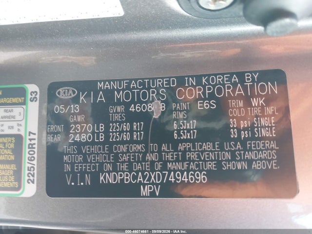 Aukcja sprzedaży 2013 Kia Sportage Lx, vin: KNDPBCA2XD7494696, numer aukcji: 46074661