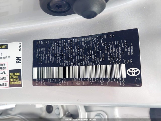 Aukcja sprzedaży 2024 Toyota Corolla Se, vin: 5YFS4MCE0RP206773, numer aukcji: 46074666