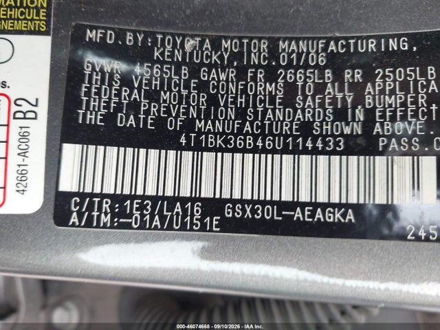 2006 Toyota Avalon Xls მანქანა იყიდება აუქციონზე, vin: 4T1BK36B46U114433, აუქციონის ნომერი: 46074668