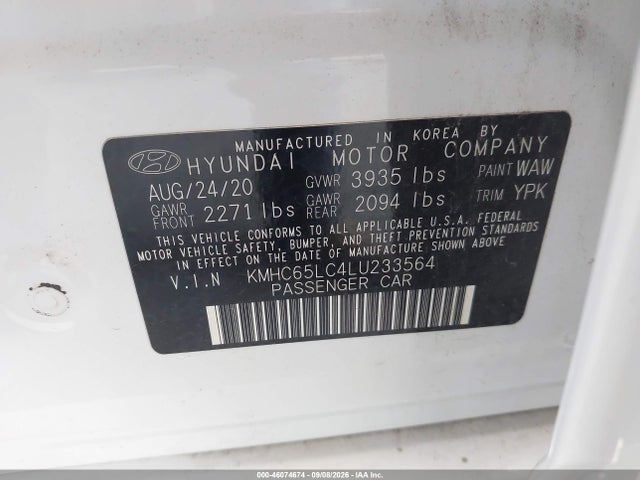 Aukcja sprzedaży 2020 Hyundai Ioniq Hybrid Blue, vin: KMHC65LC4LU233564, numer aukcji: 46074674