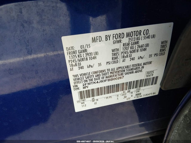 Aukcja sprzedaży 2015 Ford Edge Sel, vin: 2FMTK4J93FBB00267, numer aukcji: 46074687