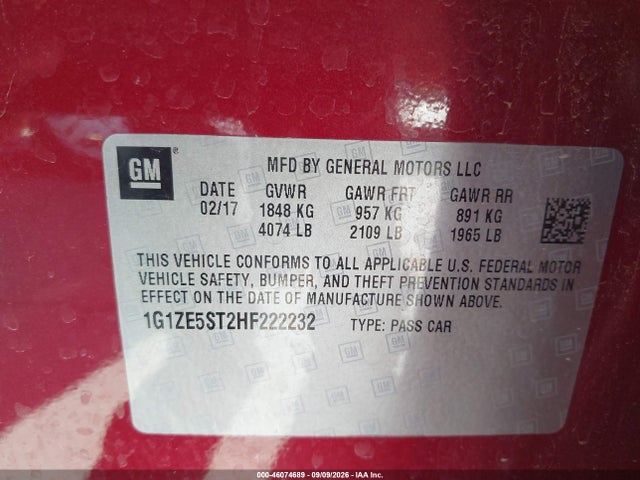 Chevrolet MALIBU 1LT 2017 1G1ZE5ST2HF222232 Image 9