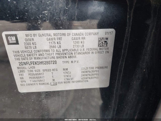 46074693 :رقم المزاد ، 2GNFLFEK5H6280720 vin ، 2017 Chevrolet Equinox Lt مزاد بيع