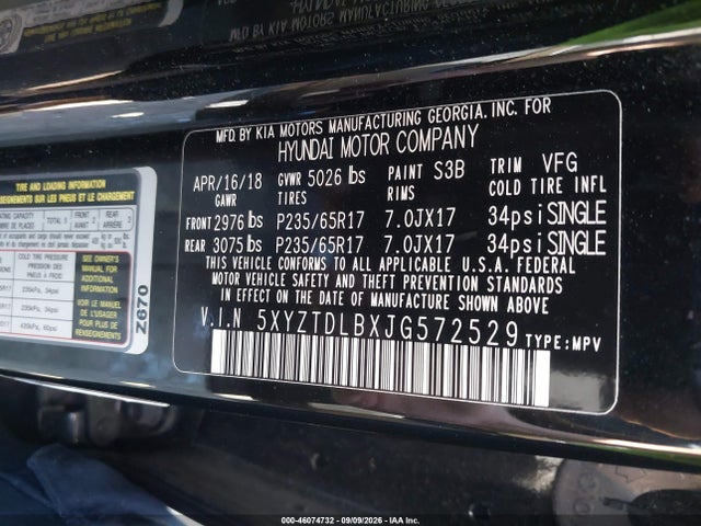 Продаж на аукціоні авто 2018 Hyundai Santa Fe Sport 2.4l, vin: 5XYZTDLBXJG572529, номер лоту: 46074732