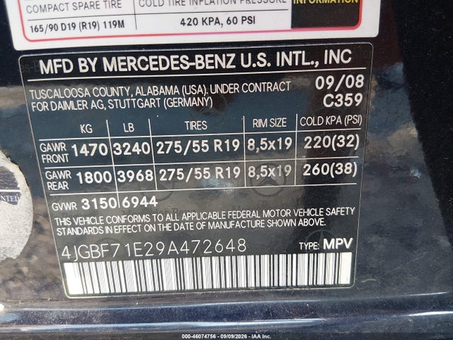 Продажа на аукционе авто 2009 Mercedes-benz Gl 450 4matic, vin: 4JGBF71E29A472648, номер лота: 46074756