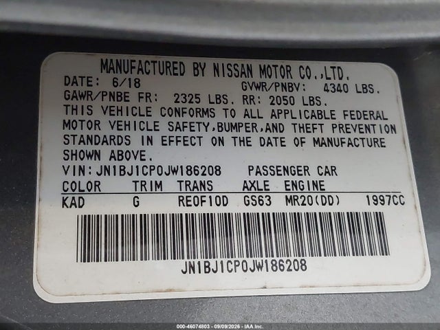 Aukcja sprzedaży 2018 Nissan Rogue Sport S, vin: JN1BJ1CP0JW186208, numer aukcji: 46074803