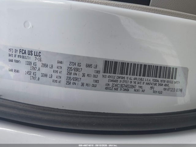 46074810 :رقم المزاد ، 2C4RC1BG7HR533947 vin ، 2017 Chrysler Pacifica Touring-l مزاد بيع