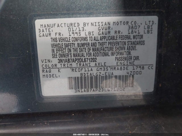 Продажа на аукционе авто 2013 Nissan Sentra Sl, vin: 3N1AB7AP2DL671202, номер лота: 46074811