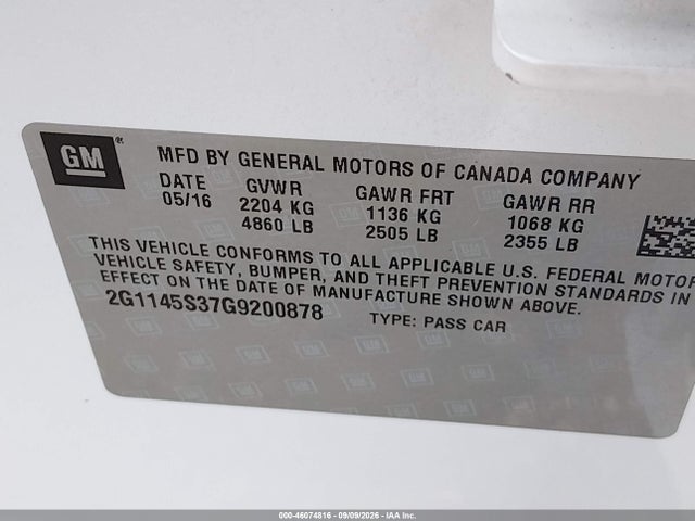 Chevrolet IMPALA 2LZ 2016 2G1145S37G9200878 Image 9