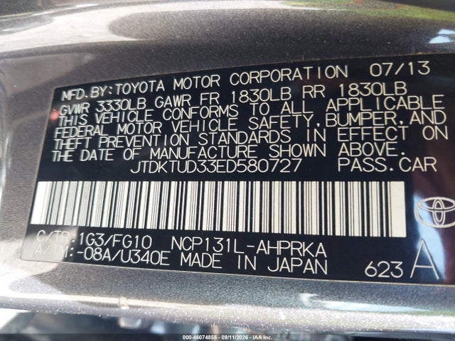 Продаж на аукціоні авто 2014 Toyota Yaris Le (tmc/cbu Plant), vin: JTDKTUD33ED580727, номер лоту: 46074855