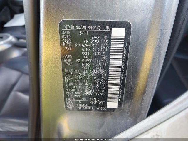 Продаж на аукціоні авто 2011 Nissan Juke Sl, vin: JN8AF5MR5BT019786, номер лоту: 46074870