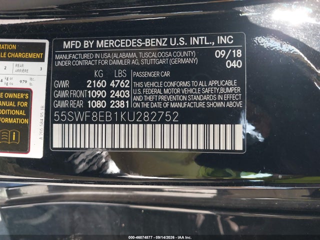 Auction sale of the 2019 Mercedes-benz C 300 4matic, vin: 55SWF8EB1KU282752, lot number: 46074877