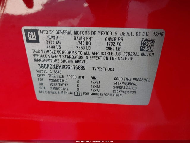 Продаж на аукціоні авто 2016 Chevrolet Silverado 1500 Wt, vin: 3GCPCNEH9GG176889, номер лоту: 46074882