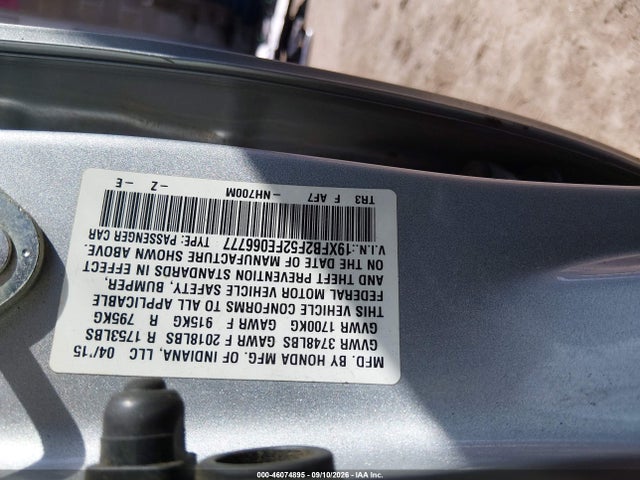 Aukcja sprzedaży 2015 Honda Civic Lx, vin: 19XFB2F52FE066777, numer aukcji: 46074895