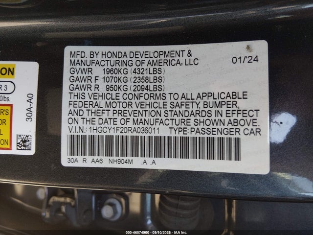 Honda ACCORD LX 2024 1HGCY1F20RA036011 Image 9