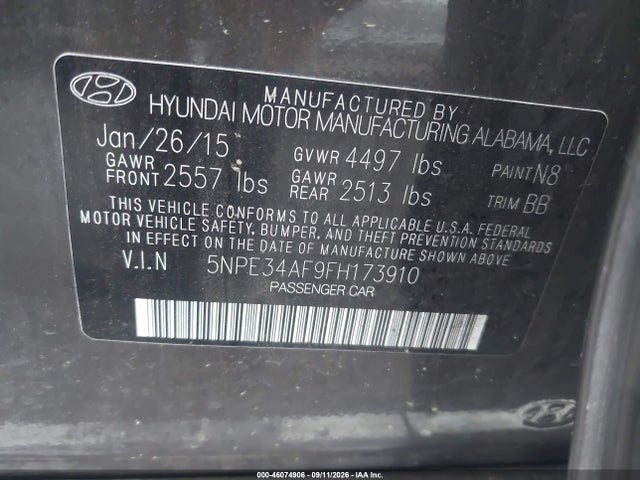 Продаж на аукціоні авто 2015 Hyundai Sonata Limited, vin: 5NPE34AF9FH173910, номер лоту: 46074906