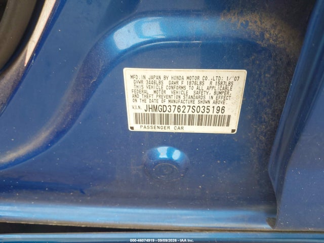 2007 Honda Fit Sport მანქანა იყიდება აუქციონზე, vin: JHMGD37627S035196, აუქციონის ნომერი: 46074919