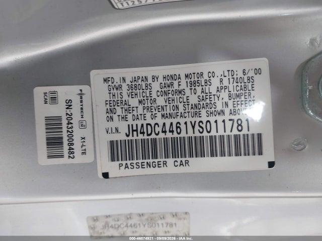 Продаж на аукціоні авто 2000 Acura Integra Gs, vin: JH4DC4461YS011781, номер лоту: 46074921