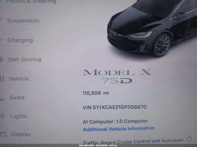 Продаж на аукціоні авто 2016 Tesla Model X 60d/70d/75d/90d, vin: 5YJXCAE21GF008870, номер лоту: 46074926