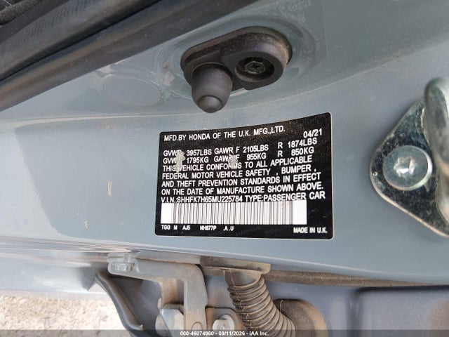 46074960 :رقم المزاد ، SHHFK7H65MU225784 vin ، 2021 Honda Civic Ex مزاد بيع