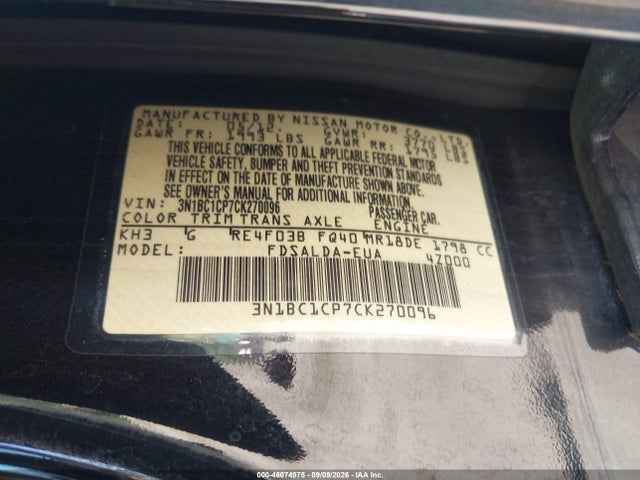 Aukcja sprzedaży 2012 Nissan Versa 1.8 S, vin: 3N1BC1CP7CK270096, numer aukcji: 46074975