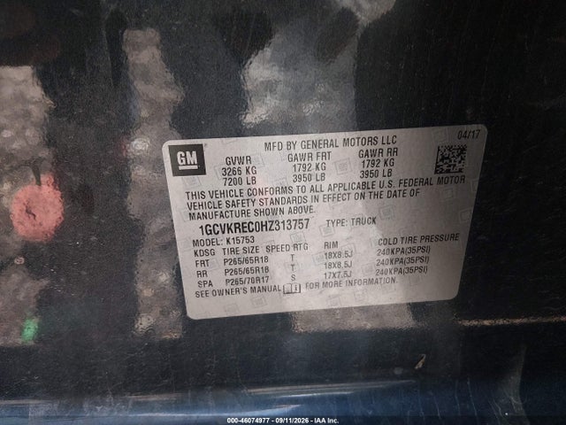 46074977 :رقم المزاد ، 1GCVKREC0HZ313757 vin ، 2017 Chevrolet Silverado 1500 1lt مزاد بيع