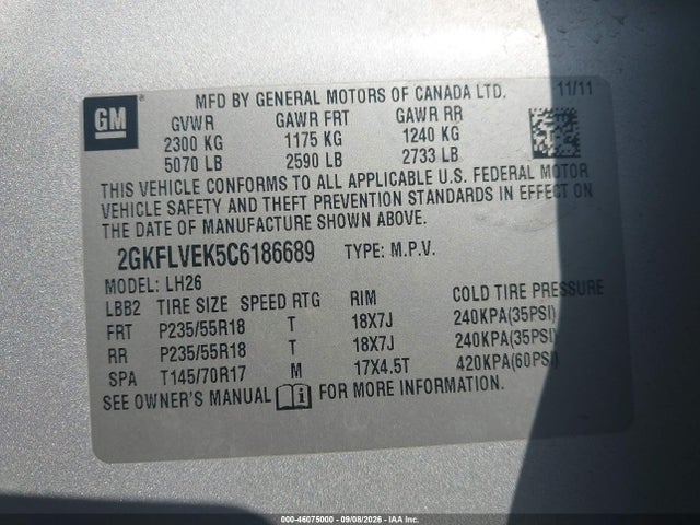 Продажа на аукционе авто 2012 Gmc Terrain Slt-1, vin: 2GKFLVEK5C6186689, номер лота: 46075000